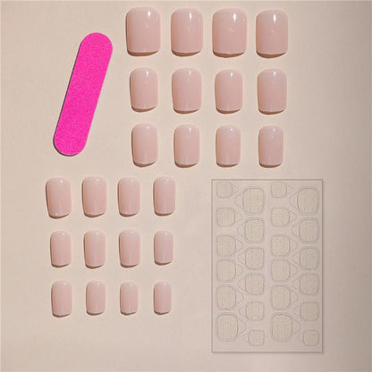 Solid Color Press on Fake Nail for Women & Girls Nail Art, 24pcs Fashion Press on Nails & 1 Count Tape & 1 Count Nail File, Elegant Stick on Nails Kit for Women's Gift