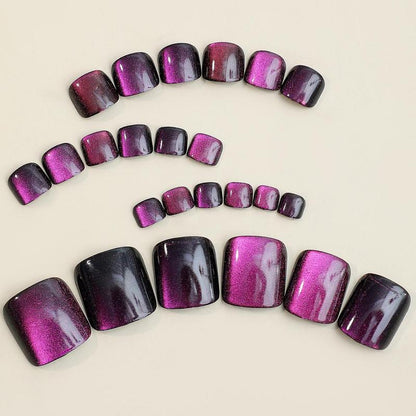 Glitter Cat Eye Design Press on Fake Toenail for Women & Girls Toenail Art, 24pcs Fashion Press on Toenail & 1 Sheet Tape & 1 Count Toenail File, Elegant Stick on Toenail Kit for Women's Gift