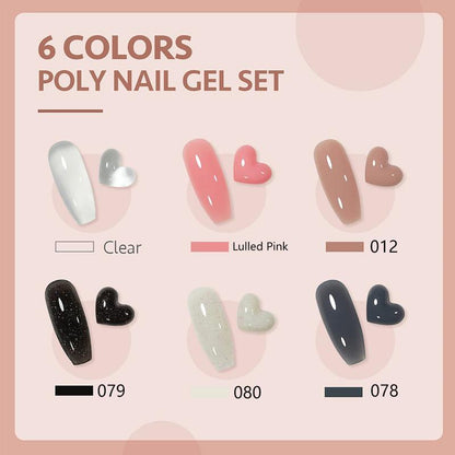 Professional Poly Gel Nail Kit with UV Light, 6 Colors Gel Nail Extension Starter Kit, Great for Beginners with Everything, Nail Art DIY at Home, Nail Art & Nail Polish