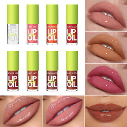 Beauty Glazed Big Brush Head Lip Oil, Ultra-Hydrating & Nourishing, Smooth Glossy Finish Lip Glow Oil, Shiny and Vegan Tinted Lip Gloss, Non-Sticky Formula