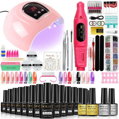 Nail Set Nail Gel Tools Kit 54W Nail Lamp 16Colors UV Gel Nail Polish Kit Contains Base Coat Top Coat Nail Drill Machine Nail Kit Nail Art Nail Care