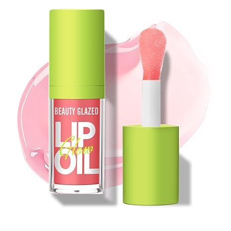 Beauty Glazed Big Brush Head Lip Oil, Ultra-Hydrating & Nourishing, Smooth Glossy Finish Lip Glow Oil, Shiny and Vegan Tinted Lip Gloss, Non-Sticky Formula