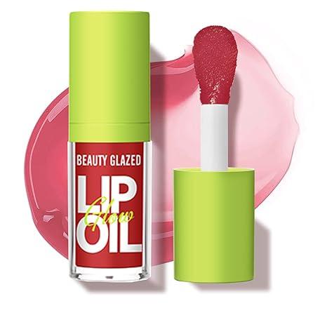 Beauty Glazed Big Brush Head Lip Oil, Ultra-Hydrating & Nourishing, Smooth Glossy Finish Lip Glow Oil, Shiny and Vegan Tinted Lip Gloss, Non-Sticky Formula