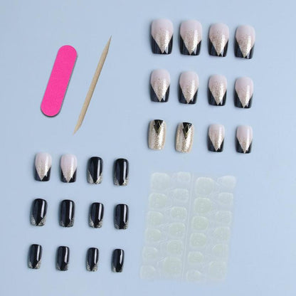 Glitter Fake Nails with Nail File & Sticker, 24pcs/set Shimmering Short Almond False Nails, Women & Girls Press on Acrylic Nail Kit