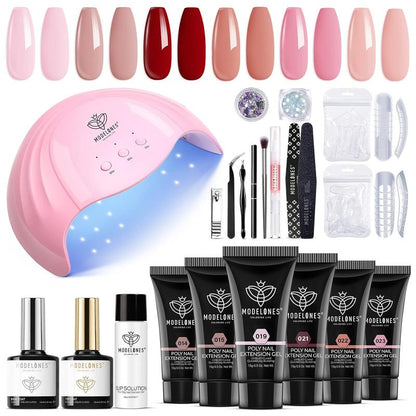 [flash sale]Modelones 22Pcs Poly Nail Extension Gel Kit, mother's day gifts 6 Colors with 48W Nail Lamp Slip Solution Rhinestone Glitter All-in-one kits French Nail Art Design Beginner Kit birthday Gift 2024 home DIY gel-x Nail Care Cutics Manicure