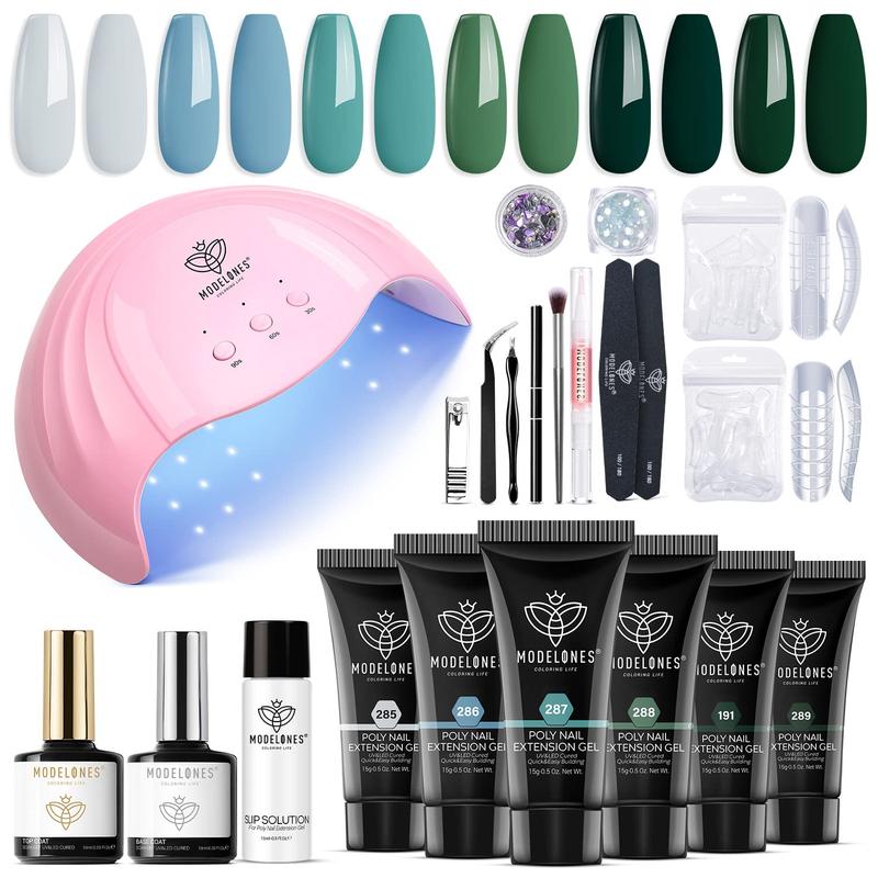 [flash sale]Modelones 22Pcs Poly Nail Extension Gel Kit, mother's day gifts 6 Colors with 48W Nail Lamp Slip Solution Rhinestone Glitter All-in-one kits French Nail Art Design Beginner Kit birthday Gift 2024 home DIY gel-x Nail Care Cutics Manicure