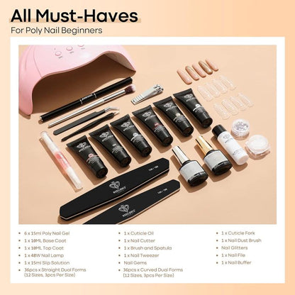 [flash sale]Modelones 22Pcs Poly Nail Extension Gel Kit, mother's day gifts 6 Colors with 48W Nail Lamp Slip Solution Rhinestone Glitter All-in-one kits French Nail Art Design Beginner Kit birthday Gift 2024 home DIY gel-x Nail Care Cutics Manicure