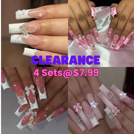 CLEARANCE!!! 96Pcs(4 sets) Long Coffin Shape Manicure Press-On Nails Elegant Pink and White Design, Nail File & Adhesive Tape Included,Chic and Polished Nail Art Kit Suitable for Daily Use for Woman and Girls