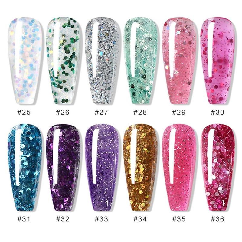 12-color Extension Gel Set, 12pcs/set Sequin Poly Gel Set, Holiday Manicure Nail Gel, DIY Nail Design Salon Home Beauty Gift