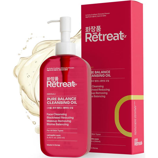 RETREAT Kr Oil Cleanser, Korean Skin Care Pure Balance Cleansing Oil that works as a daily Face Cleanser ,  Makeup Remover, and Blackhead Remover, All Skin Types, 250ml