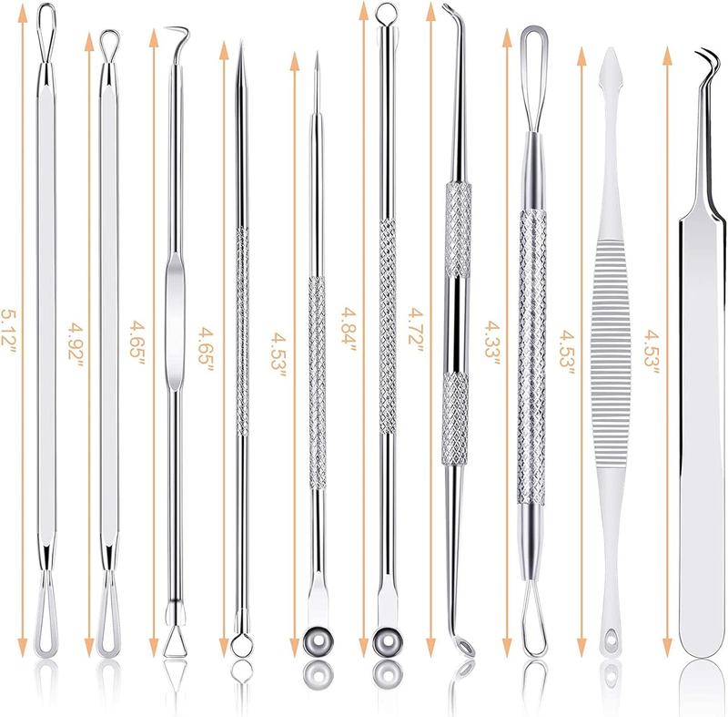 Blackhead Remover Pimple Popper Tool Kit-10 Pcs skin-clearing facial cleansing tools  Zit Popper for Blemish, Pimple Comedone Acne skincare tools for Blackheads, Acnes, Whiteheads, Nose Face with Leather Bag