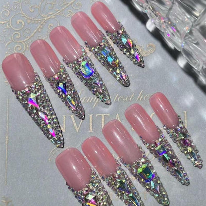 Stick on Nails Kit, Rhinestone Decor Press on Nails with Nail File & Sticker & Storage Box, False Nails for Women & Girls DIY Manicure Set, Nail Art