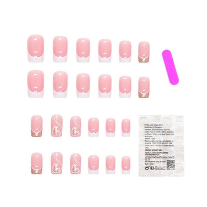 Heart Patterns with 1 Nail File & 1 Sticker Sheet, 24pcs Short Square False Nails for Women & Girls DIY Nail Art, French Style Press on Nails