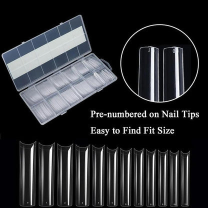 Clear Nail Tips & Auxiliary Tools, 240pcs/set Extra Long Half Cover Acrylic Nail Tips with Nail Trimmer & File & Brush & Buffer Block, Nail Art Kits for Nail Salon and Household Use