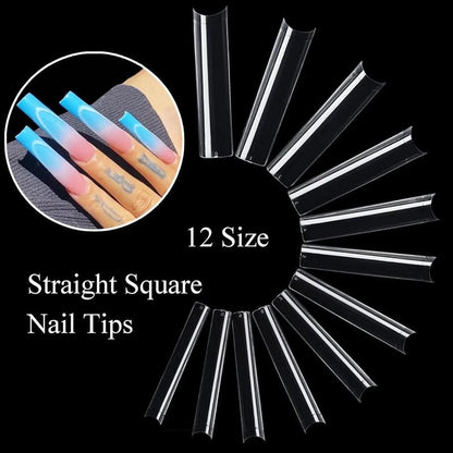 Clear Nail Tips & Auxiliary Tools, 240pcs/set Extra Long Half Cover Acrylic Nail Tips with Nail Trimmer & File & Brush & Buffer Block, Nail Art Kits for Nail Salon and Household Use