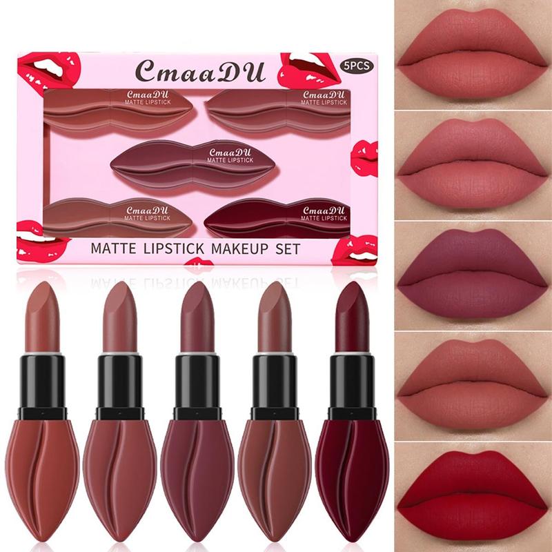 CmaaDu 5 Counts Novelty Lip Shaped Matte Lipstick, Long Lasting Velvet Matte Finish Liquid Lip Gloss Matte Liquid Lipstick, Girls & Women Lip Cosmetic