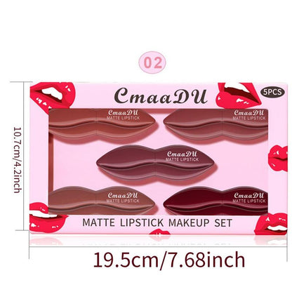 CmaaDu 5 Counts Novelty Lip Shaped Matte Lipstick, Long Lasting Velvet Matte Finish Liquid Lip Gloss Matte Liquid Lipstick, Girls & Women Lip Cosmetic