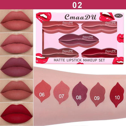 CmaaDu 5 Counts Novelty Lip Shaped Matte Lipstick, Long Lasting Velvet Matte Finish Liquid Lip Gloss Matte Liquid Lipstick, Girls & Women Lip Cosmetic