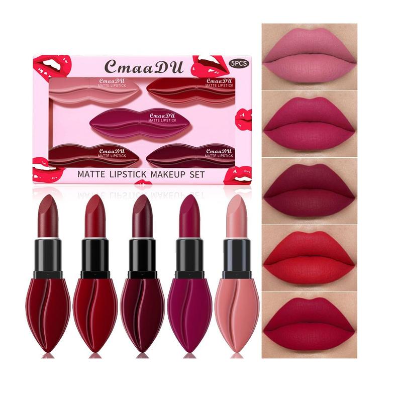 CmaaDu 5 Counts Novelty Lip Shaped Matte Lipstick, Long Lasting Velvet Matte Finish Liquid Lip Gloss Matte Liquid Lipstick, Girls & Women Lip Cosmetic