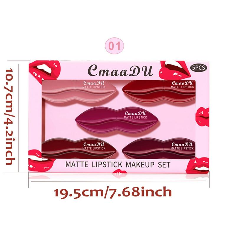 CmaaDu 5 Counts Novelty Lip Shaped Matte Lipstick, Long Lasting Velvet Matte Finish Liquid Lip Gloss Matte Liquid Lipstick, Girls & Women Lip Cosmetic