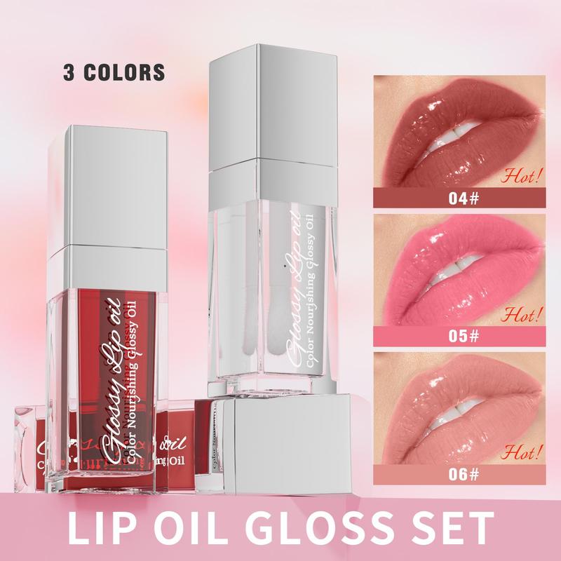 Long-lasting Lip Gloss, 3 Counts Glossy Lip Glaze, Tinted Moisturizing Lip Balm, Glittering Lip Stain, Plumping Lip Oil Lip Stick for Girls & Women, Rare Beauty Lip Gloss