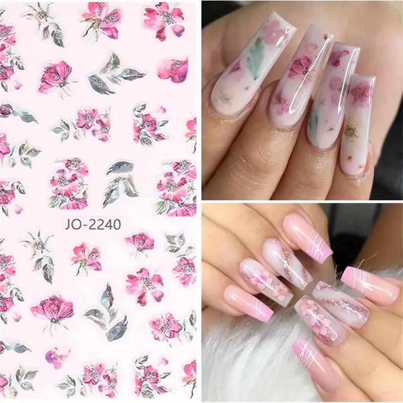 Floral Pattern Glitter Nail Art Sticker, 9pcs Self Adhesive Nail Decal, Nail Art Decoration for Women & Girls