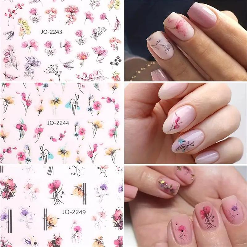 Floral Pattern Glitter Nail Art Sticker, 9pcs Self Adhesive Nail Decal, Nail Art Decoration for Women & Girls