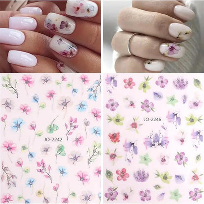 Floral Pattern Glitter Nail Art Sticker, 9pcs Self Adhesive Nail Decal, Nail Art Decoration for Women & Girls