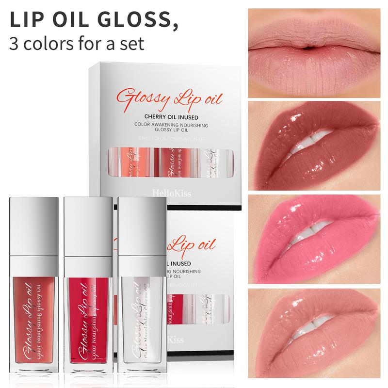 Long-lasting Lip Gloss, 3 Counts Glossy Lip Glaze, Tinted Moisturizing Lip Balm, Glittering Lip Stain, Plumping Lip Oil Lip Stick for Girls & Women, Rare Beauty Lip Gloss