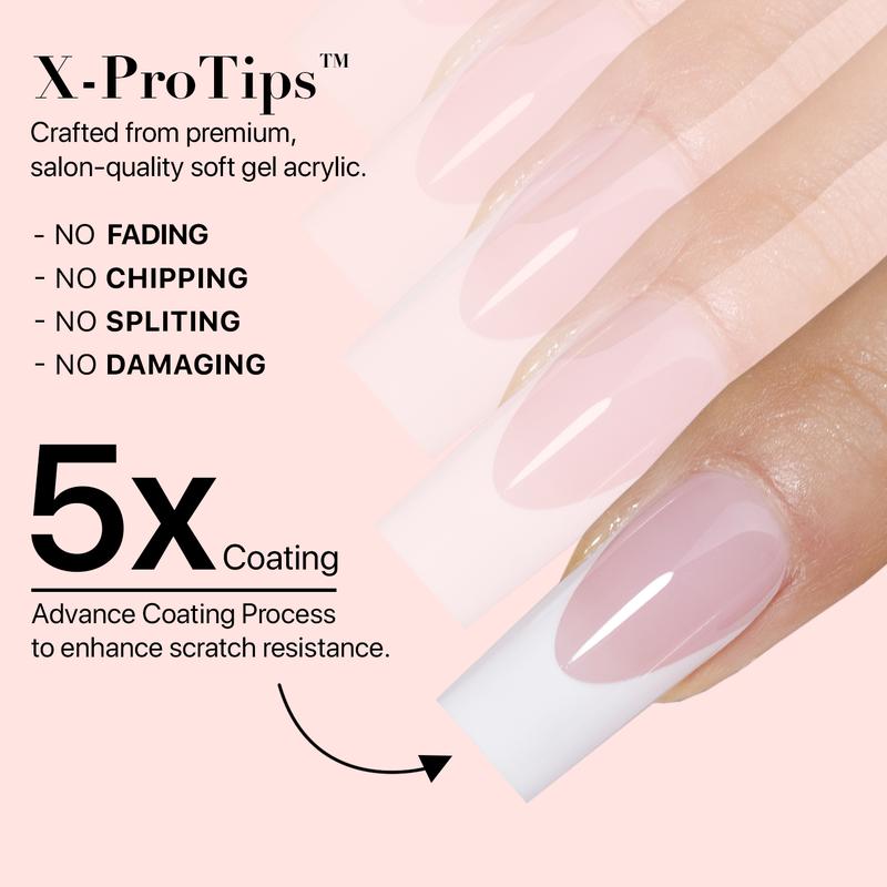 SXC Cosmetics French Tip Press On Nails, 150 Pieces in 15 Sizes Ultra Fit with Pre-applied Tip Primer and Base Coat, No Need to File Fake Nails for Nail Art DIY X-Pro Tips