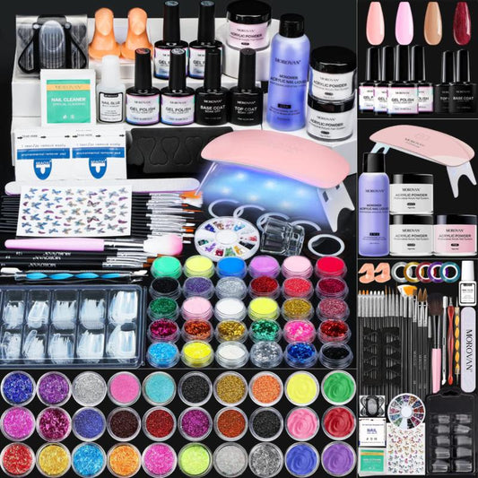 Morovan Acrylic Nail Kit for Beginners: with Everything Professional Gel Polish Kit with U V Lamp Acrylic Nail Set with Glitter Acrylic Powder Complete Starter Kit Acrylic Nail Supplies