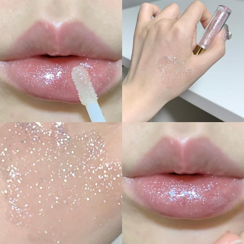 Glitter Lip Gloss, Shimmering Lip Glaze Stick, Moisturizing Sparkling Juicy Lipstick, Plumping Lip Oil for Girls and Women