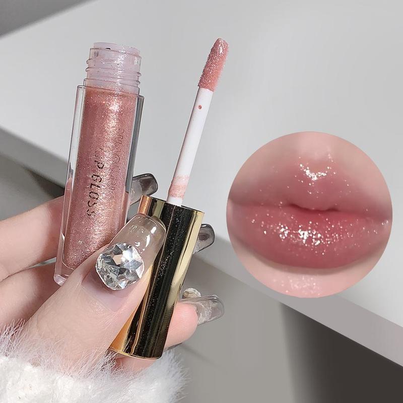 Glitter Lip Gloss, Shimmering Lip Glaze Stick, Moisturizing Sparkling Juicy Lipstick, Plumping Lip Oil for Girls and Women