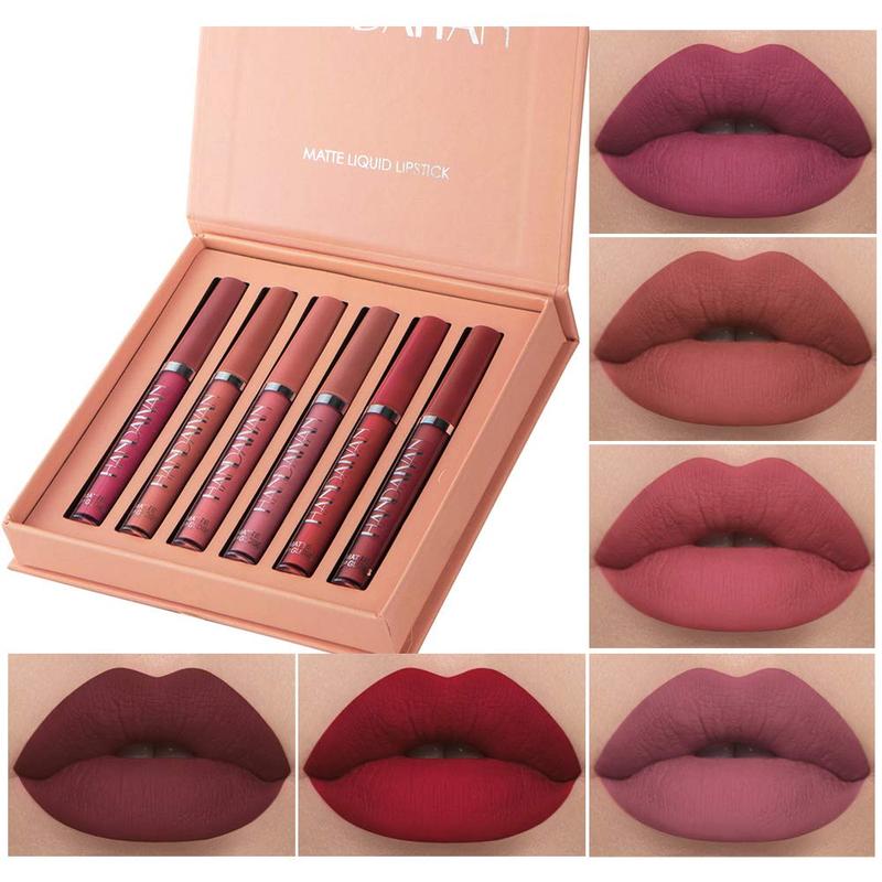 6Counts Waterproof Long-lasting Matte Lip Balm Set,Pearl Glossy Lip Care,Matt Finish Lip Gloss, 2024 Lip Makeup Set