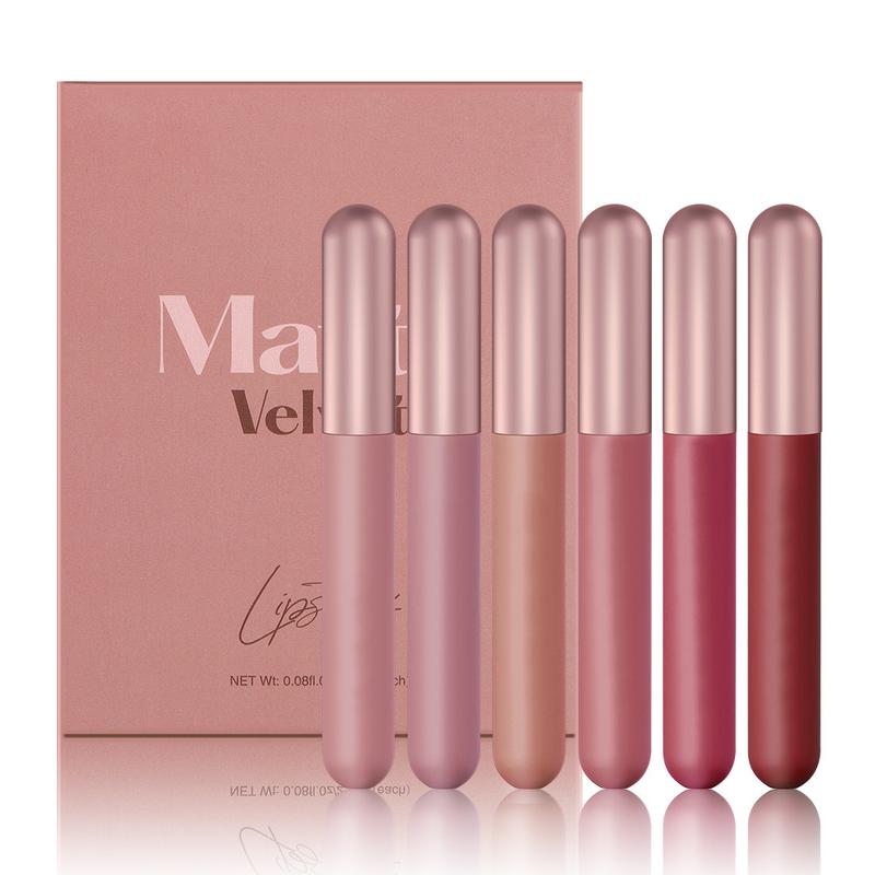 6Counts Waterproof Long-lasting Matte Lip Balm Set,Pearl Glossy Lip Care,Matt Finish Lip Gloss, 2024 Lip Makeup Set