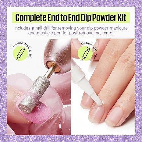 MEFA Dip Powder Nail Kit with Portable Electric Nail Drill, Summer Glitter Shimmery Hot Pink Pastel Violet Neon Orange 32 Colors Dipping Powder Liquid Set Bright Shades French Nail Art Manicure Salon  Nail Polish Nail Care