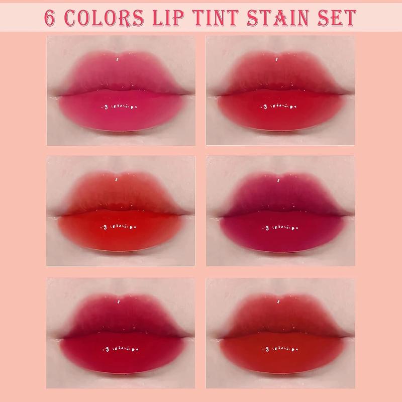 6 Colors Lip Tint Stain Set,Korean Lip Gloss Watery Lip Stain,Multi-use Lip & Cheek Tint Moisturizing Mini Liquid Lipstick,