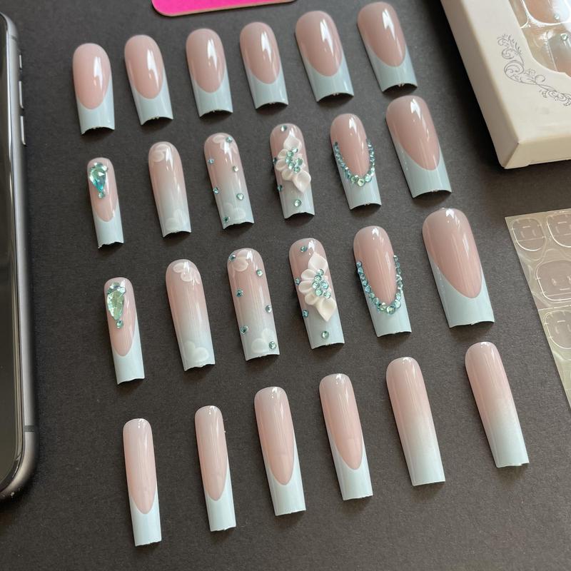 Long Square Press on Nails for Women & Girls, Summer Gifts, 24pcs Butterfly Pattern Fake Nail, Removable Nail Art Artificial Full Cover, Music Festival Makeup