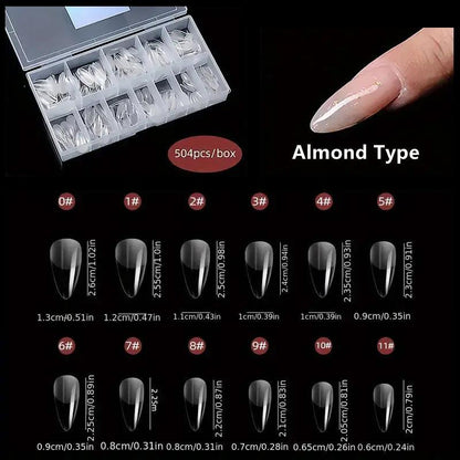 Clear Acrylic Nail Tips, 540pcs Full Cover Almond/Stiletto/Oval/Square False Nails Kit, Clear Full Cover Nail Tips, Acrylic Nail Sets for DIY Manicure