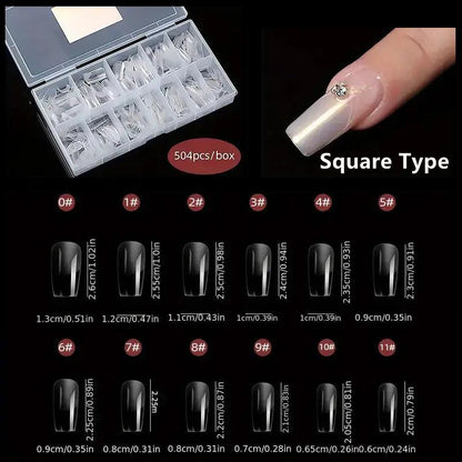 Clear Acrylic Nail Tips, 540pcs Full Cover Almond/Stiletto/Oval/Square False Nails Kit, Clear Full Cover Nail Tips, Acrylic Nail Sets for DIY Manicure