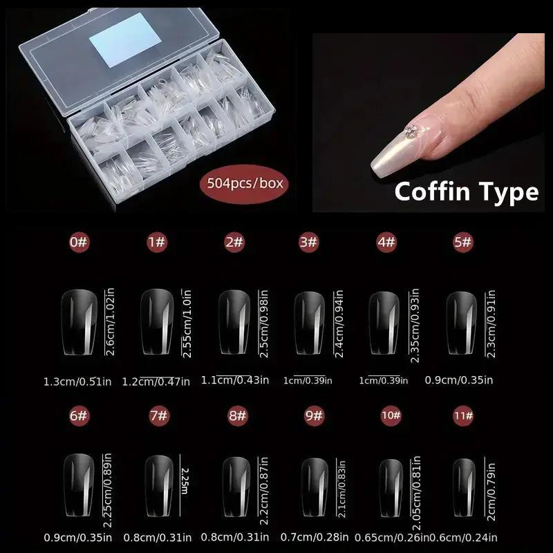 Clear Acrylic Nail Tips, 540pcs Full Cover Almond/Stiletto/Oval/Square False Nails Kit, Clear Full Cover Nail Tips, Acrylic Nail Sets for DIY Manicure