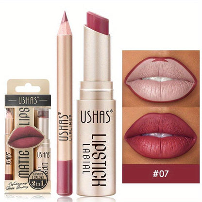 Golden Box Matte Lipstick + Lip Liner Long Lasting Waterproof Nude Lipstick 24 Hour Waterproof Velvet Nonstick Cup Lipgloss Lip Stain Pigmented Lip Makeup Valentine's Day Gifts Smooth Color