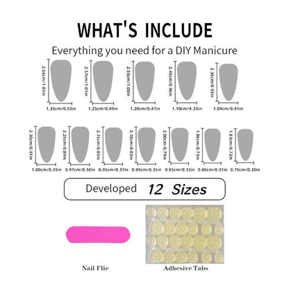 Star Pattern Fake Nails with 1 Nail File & 1 Sticker Sheet, 24pcs Long False Nails for Women & Girls DIY Nail Art, Elegant Stick on Nails Kit, Manicure Accessories