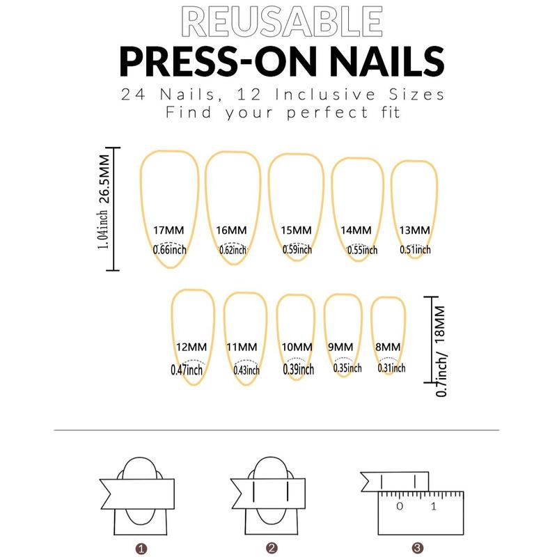 Almond Detachable Fake Nails with Sticker Sheet & Nail File, 24pcs Elegant French Style Press on Nails, Stick on Nails Kit, Manicure Accessories