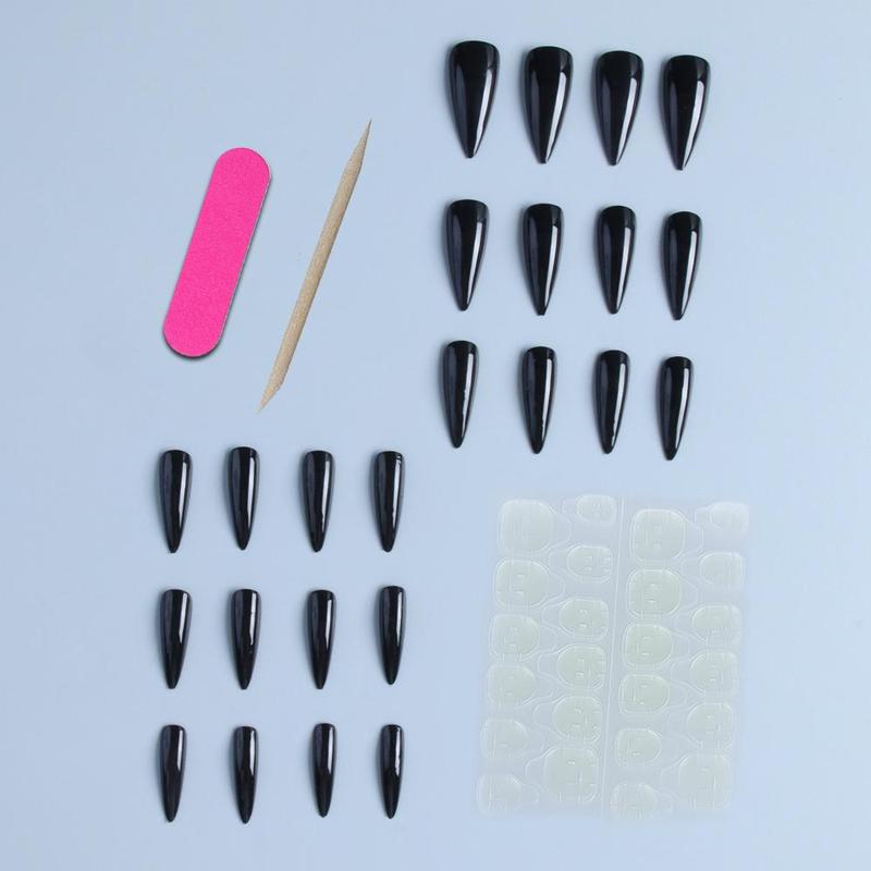 Long Pointed Press on Nail Kits for Nail Art & Nail Care, 24pcs/set Comfort Finished Manicure Sheets for Women Girls DIY Nail Art, Removable Wearable Manicure Patches