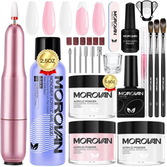 Morovan Acrylic Nail Kit: 3 Colors Acrylic Powder and Liquid Set with Acrylic Nail Brush Nail Forms Nail Tools Professional Acrylic Nail Kit for Beginners DIY Nail Art Extension at Home