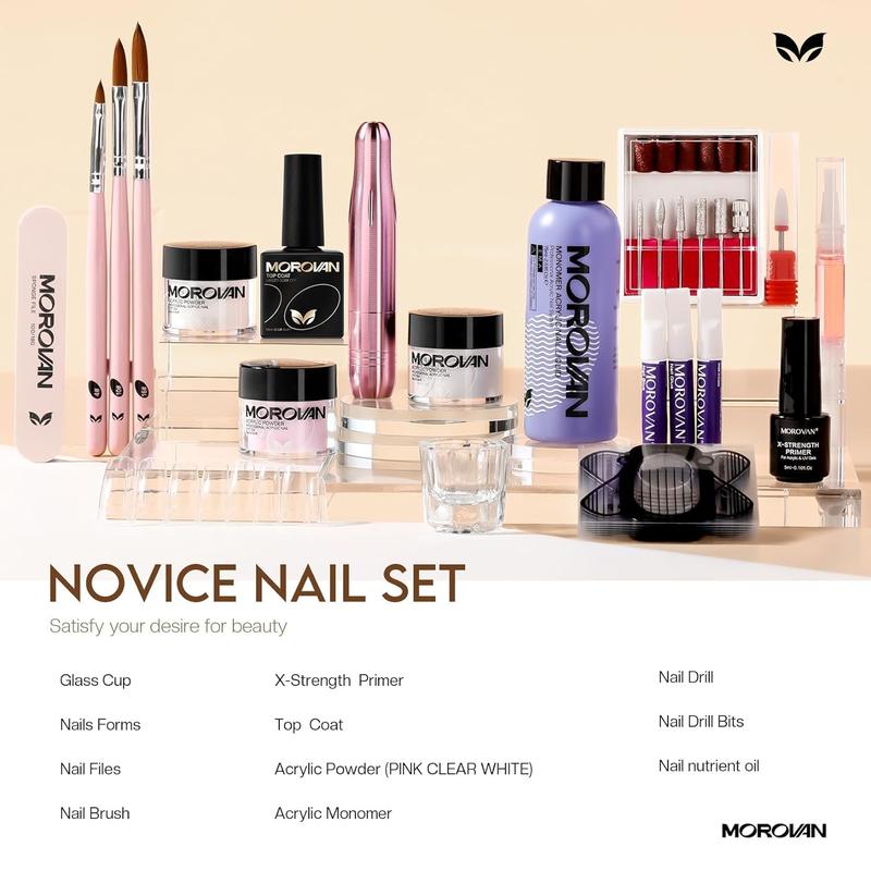 Morovan Acrylic Nail Kit: 3 Colors Acrylic Powder and Liquid Set with Acrylic Nail Brush Nail Forms Nail Tools Professional Acrylic Nail Kit for Beginners DIY Nail Art Extension at Home