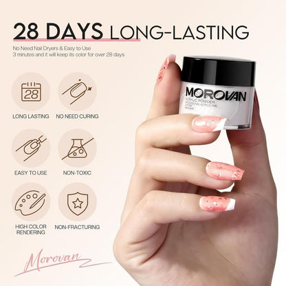 Morovan Acrylic Nail Kit: 3 Colors Acrylic Powder and Liquid Set with Acrylic Nail Brush Nail Forms Nail Tools Professional Acrylic Nail Kit for Beginners DIY Nail Art Extension at Home