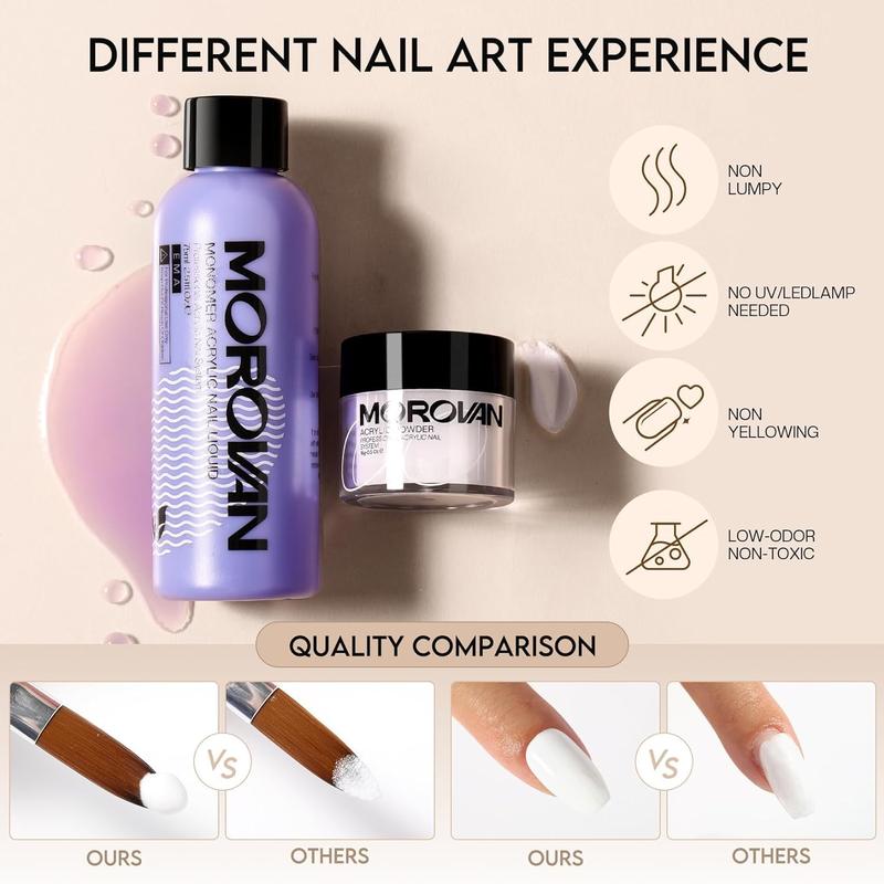 Morovan Acrylic Nail Kit: 3 Colors Acrylic Powder and Liquid Set with Acrylic Nail Brush Nail Forms Nail Tools Professional Acrylic Nail Kit for Beginners DIY Nail Art Extension at Home