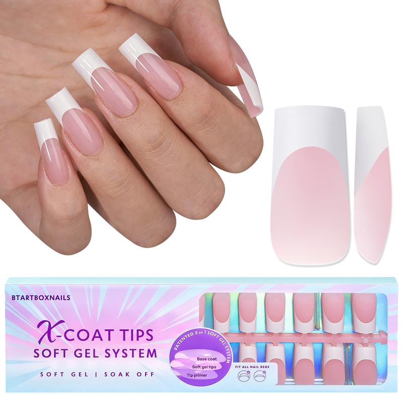 BTArtboxnails Soft Gel Nail Tips - Product only 150pcs XCOATTIPS Long Square French Tip Nude Press on Nails